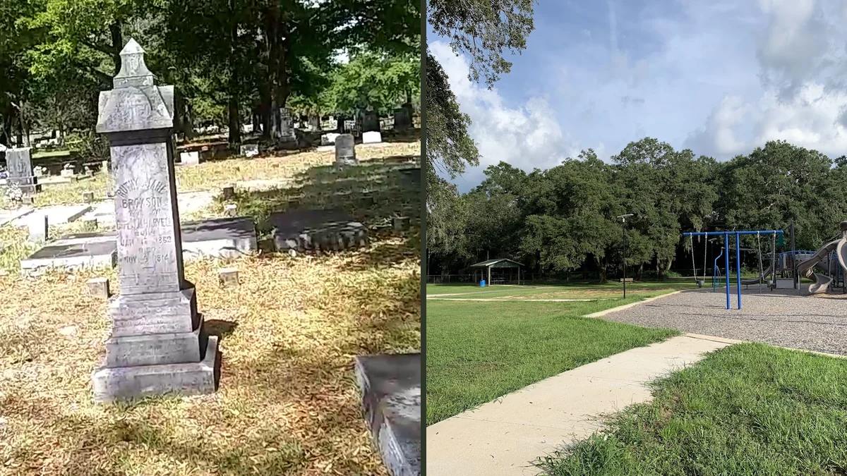 Basketball court and open green space.
