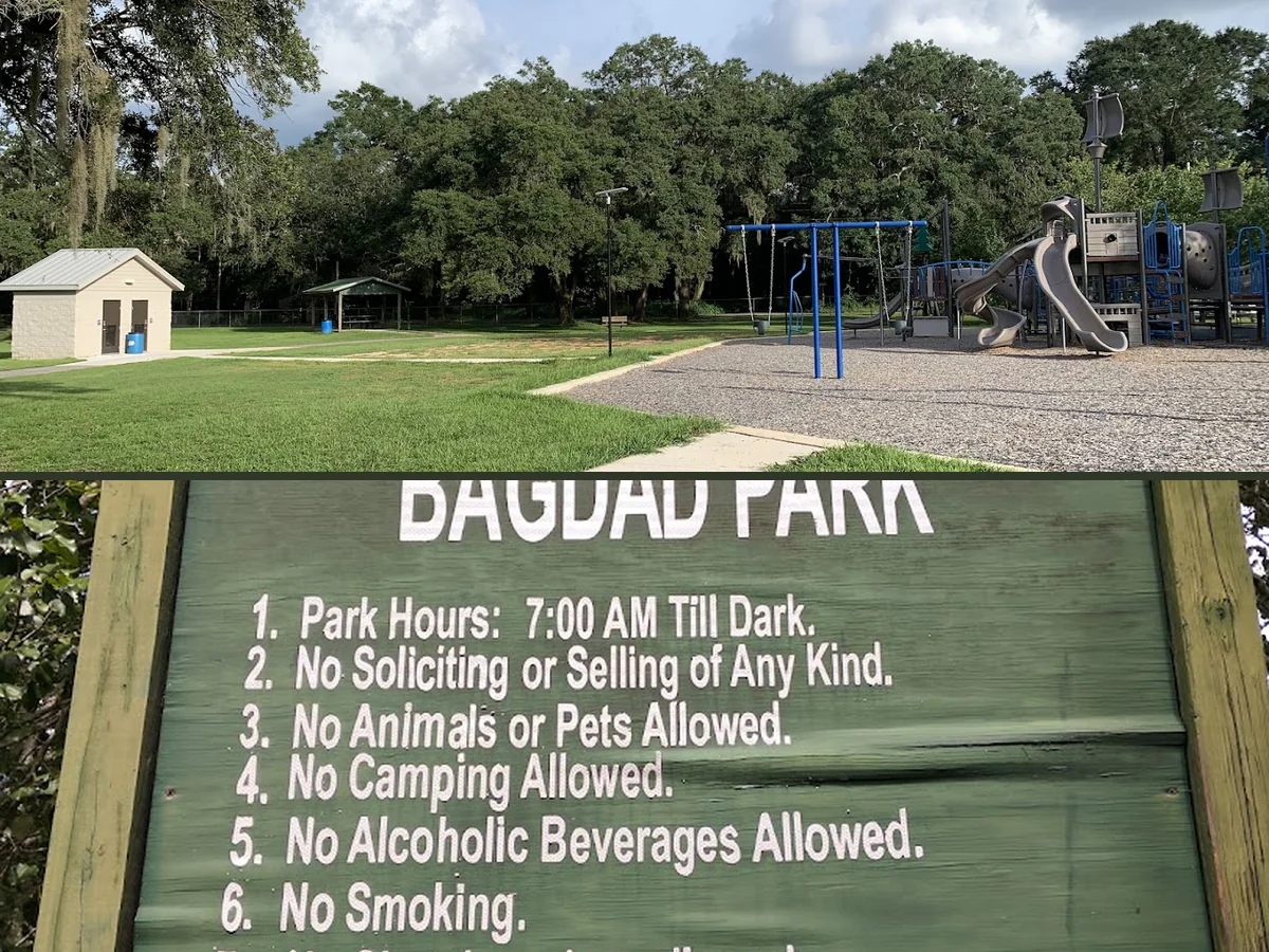 Basketball court and open green space.